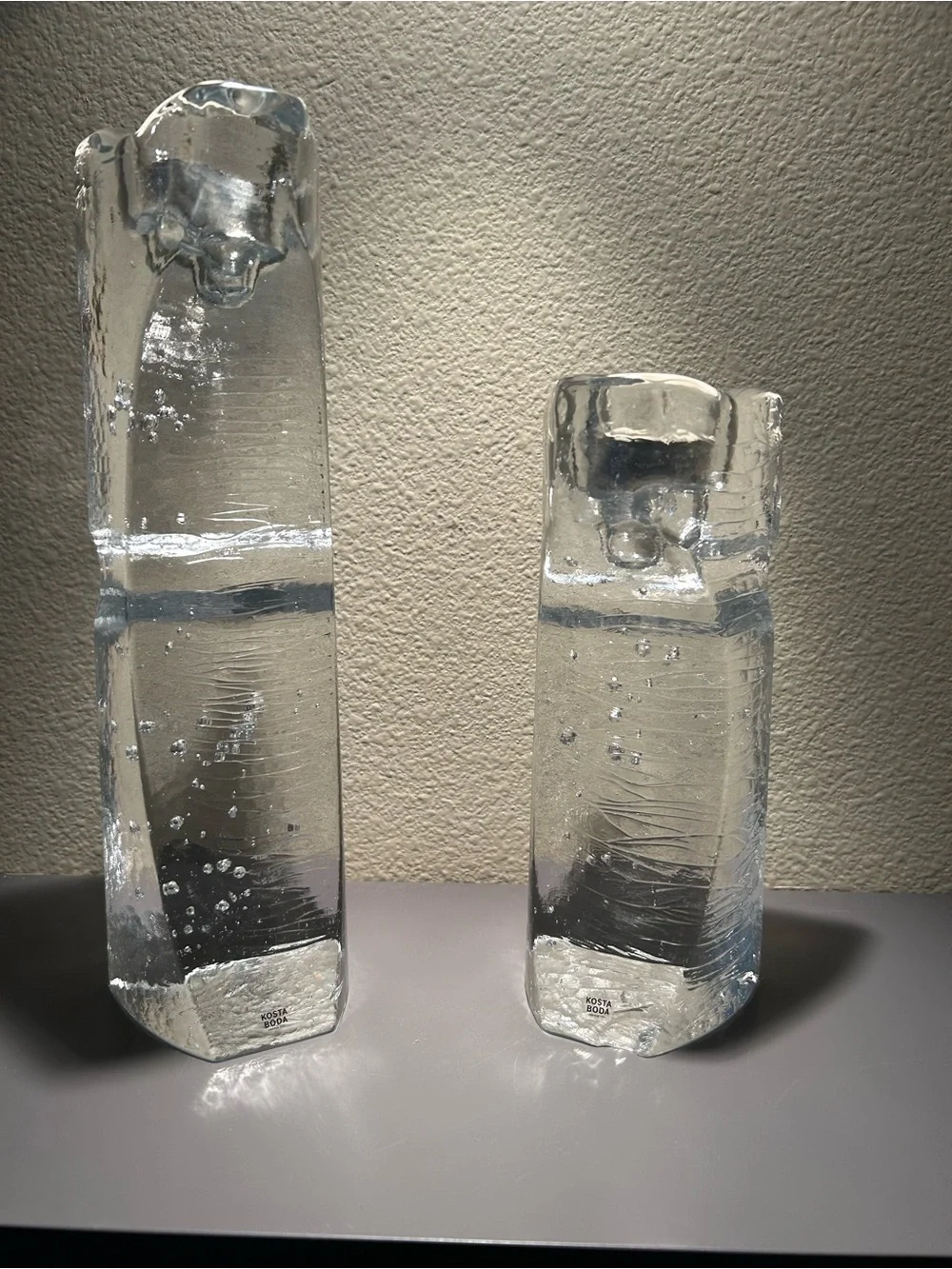 Kosta Boda Clear Textured Glass Sculptural Vases - Pair